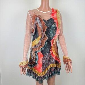 NWOT La Pateau Long Sleeve Ruffle and Lace Dress Size Small Multi Color